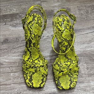 Gianni Bini Yellow Snake Print Strappy Heels